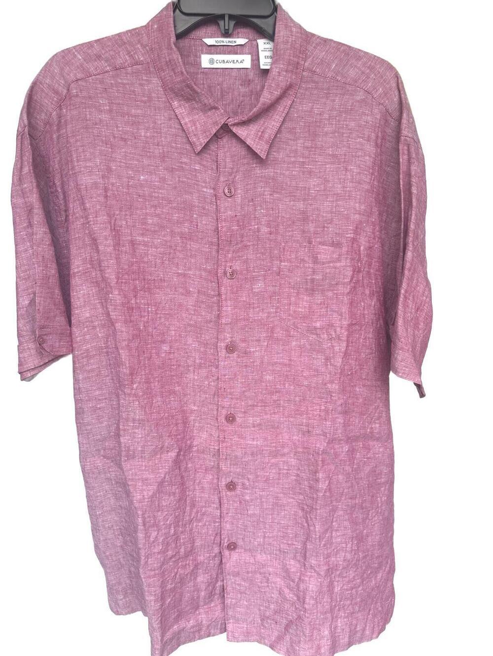 Cubavera Men's 100% Linen Rasberry Short Sleeve Button-Up Shirt - XXL EUC